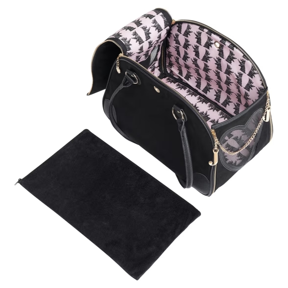 NWT Juicy Couture Pet Carrier Black & Pink Travel Bag for Small Dog & Cat.
